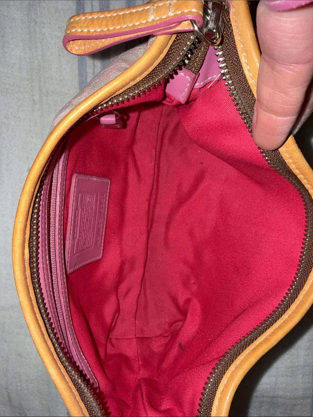 Coach Pink Signature Canvas Hobo with Tan & White Accents